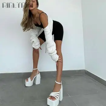 RIBETRINI Секси платформа с отворени пръсти са Дебели дамски сандали на висок ток Банкетни модерни елегантни маркови луксозни дамски обувки Размер на 43