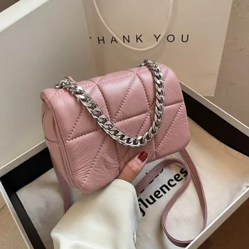 Кожена луксозна Дизайнерска чанта на рамото на веригата За жени, малки портмоне и чанта, мини-розова и бяла чанта през рамо За жени, 2022 Нова