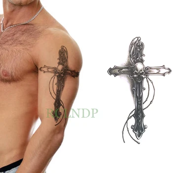 Водоустойчив Временен стикер татуировки хладен кръст, череп татуировки етикети флаш татуировки фалшиви татуировки за мъже и жени