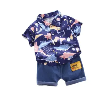 Комплект детски ежедневни облекла с анимационни динозавром Тениска + Шорти Костюми за момчетата Дрехи с къс ръкав Облекло Бебешки дрехи за пътуване