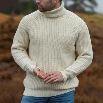 Мъжки пуловер Обикновен Пуловер с висока яка Оверсайз Вязаный универсален зимен Мъжки пуловер за ежедневието