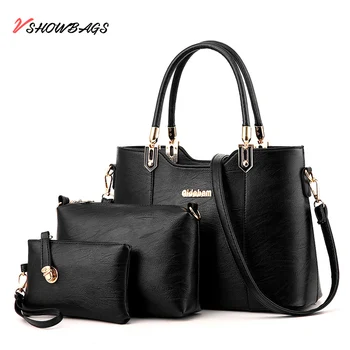 Дамски чанти от изкуствена кожа класически Дамски чанти на рамо Мини чанта през рамо от изкуствена кожа Луксозни бизнес чанти 3 бр. Дамски чанти