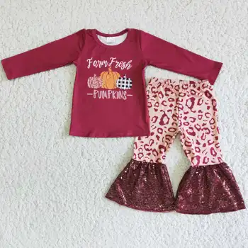 Farm fresh тыквенная риза леопардовые панталони с пайети детски дрехи за момичета клеш бутиков комплект