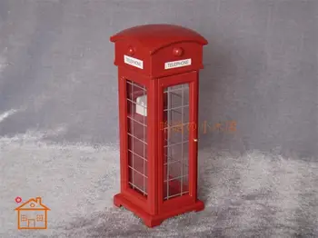 1:12 Куклена Къща Телефонна будка за общо ползване Носталгия Класическа Червена Телефонна будка за общо ползване