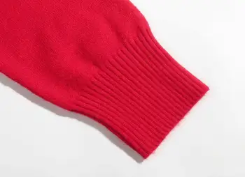 Луксозен женски червен пуловер, жилетка ежедневни възли върховете есенни копчета със сърца отпред свободните пуловери с v-образно деколте