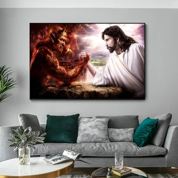 Съвременната Религия и Бог Исус Сатаната Дявола Художествена Живопис върху платно Скандинавските християнски Плакати и печатни снимки на декора на стените на Хола
