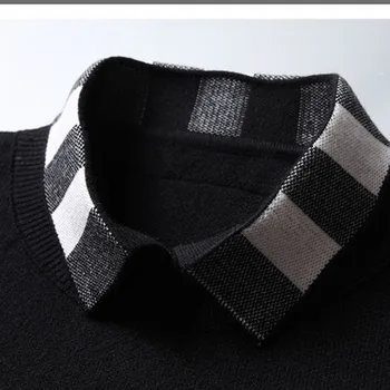 Японски корейски ризи Нов фалшив мъжки пуловер от две части Градинска облекло клетчатая риза с яка и ревери с дълъг ръкав, Мъжки пуловери crochet