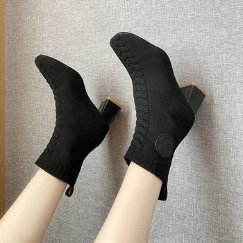 2021 Нова мода Високи токчета за Дамски чорапи Crochet ботуши Обувки с остър пръсти Дамски обувки На високи токчета Горещи продажба
