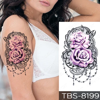 Лилава роза Бижута с пренасяне на Вода Татуировки Етикети За жените на гърдите за тялото Изкуство Временна Татуировка Момиче Талия Гривна Флаш татуировки Цветя