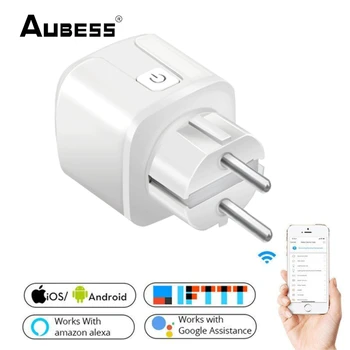 Aubess Sasha WiFi EU Smart Plug 16A 220V Адаптер Безжично Дистанционно Гласов Контрол на Монитора Таймер Изход за Google Home Алекса