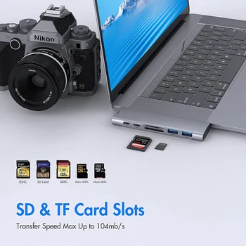 Хъб USB C За многопортовых адаптери 4K, HDMI с вход за четец на карти памет Thunderbolt 3 PD 100 W TF SD Ключ за Mac MacBook Pro/Air 2018-2020
