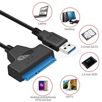 USB кабел Sata Адаптор, Sata, USB 3.0 Поддържа 2,5-Инчов Външен твърд диск, SSD HDD 22-пинов кабел Sata III USB Адаптер Sata 3.0