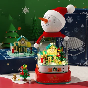 СЕМБО Град Коледна Тема Въртящи Снежен човек Led Светещо Музикално ковчег Строителни Блокове Приятели Къща Дърво Фигурки Тухли Играчки за бебето