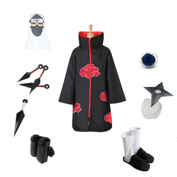 Brdwn Унисекс Сагруб.начинът Какузу Нинджа Cosplay костюм (червен облачен cloak+превръзка на главата/маска+обувки+пръстен+кунай+чанта+шурикен)