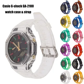 Прозрачен Калъф за часа и каишка за Casio G-SHOCK GA-2100 Аксесоари За ремонт на Каишка за часовник GA2100 Силиконови Въжета за ремъците на часа