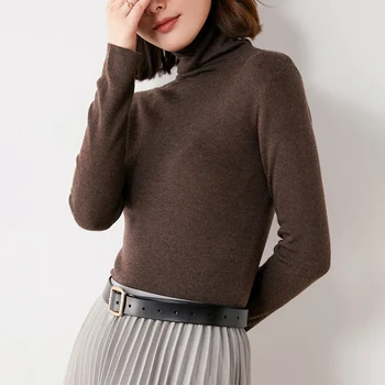 Есента и зимата Нова корейска Вълна тънък основен пуловер Дамски блузи с дълъг ръкав за жени Лилаво модерен пуловер