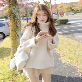 Жена дебел топъл елегантен пуловер с висока воротом, модерен вязаный случайни пуловер fFashion, уличен стил, топ, пуловер, зима