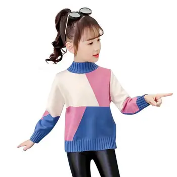 Модни детски дрехи Палто Детски дрехи Пуловер за момичета Есен Зима За момичета Вязаный пуловер с дълъг ръкав Топ Тениска Плетене
