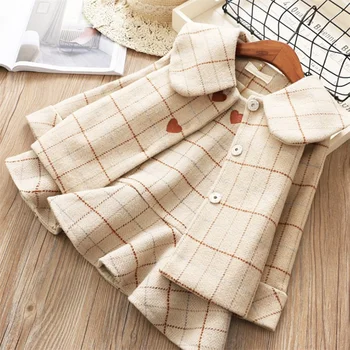 Комплекти детски дрехи за момичета Модно клетчатое палта с ревери + Рокля без ръкави 2021 Есен-зима Нова памучен удебелена дрехи за малките момичета