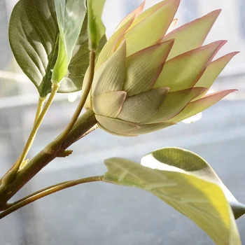 1 БР. Голяма изкуствена Африка Протея Цинароидес копринени кралски цветя, клони фалшиви флорес за декорация на дома, растения аксесоари