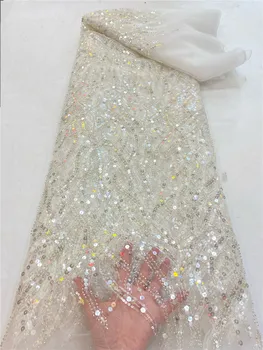 Нови Супер Луксозни Червени Пайети+ Бродерия с Мъниста Туба с Дантела Плат с бродерия на Мъниста Нигерия Мека Кърпа Сватбена вечерна рокля