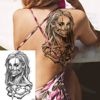 3D Реалистичен Скелет на Черепа Хелоуин Временни Татуировки За жени на Възрастен Воин-Вампир Фалшиви Татуировки, Боди-Арт Пънк Татуировка