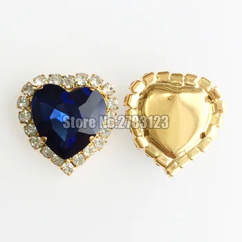 Синьо мастило, 12 мм, 10 бр./20 бр. Кристални обтегач във формата на сърце, кристал със златна основа, дойде кристали, използвайте за сам/аксесоари за дрехи SKHJ23