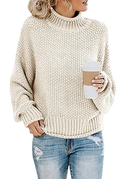 2022 Нов пуловер Дамски пуловери с дебел конец Вязаный пуловер, Жилетка Мек топъл пуловер Дамски блузи Зимни Mujer Поло пуловер