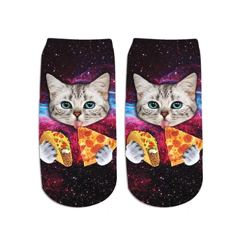 PLstar Cosmos Чорапи Унисекс Популярни Забавни 3D котка Печат на Къси памучни чорапи Дамски Мъжки Коледни чорапи Meias Femme с ниско деколте и къс чорап