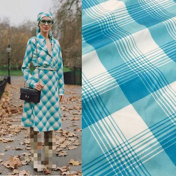 Синя решетчатая геометрична печат сатен модерен плат G марка лятна текстилната, шивашката тъкан плат за рокли риза покривка