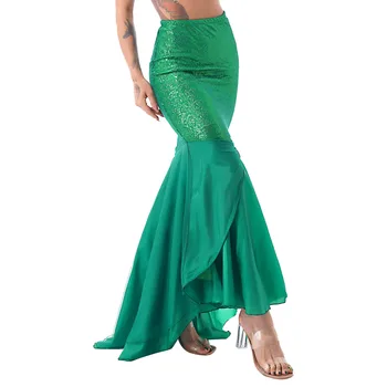 Дамски панталон-русалка с дълга опашка, фантастични пайети, Асиметрична окото панел, Костюм на Принцеса за Cosplay, Зелена рокля Макси