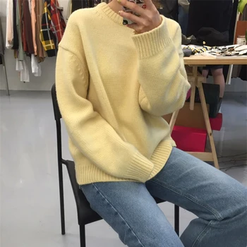 2022 пролет и зима нов стил женски пуловер от чист памук минималистичен на извънгабаритни вязаный елегантен женски пуловер