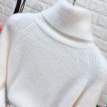 Нова есенно-зимния пуловер с висока воротом за жени норки вълнен вязаный пуловер софт еластичността на дъното пуловери дебели пуловери 3141