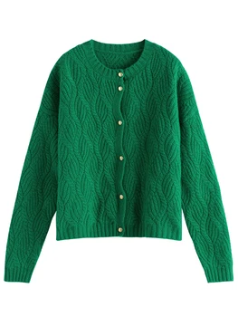 FANSILANEN Дамски зимни ретро зелено, с кръгло деколте Директен вълна яке-жилетка Дамски свободна пригородная мода Възли палто