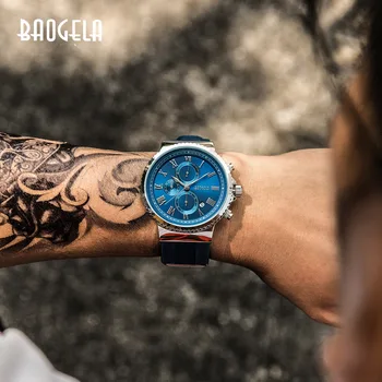 Baogela malte Quartz montres pour hommes garçons décontracté homme étanche analogique montre-bracelet lumineux mains bleu
