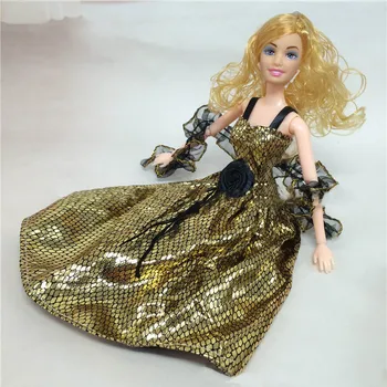 Златното черно шарени вечерна рокля за кукла Барби Детска играчка Мода 1/6 стоп-моушън Облекло За 1:6 Аксесоари за кукли BJD