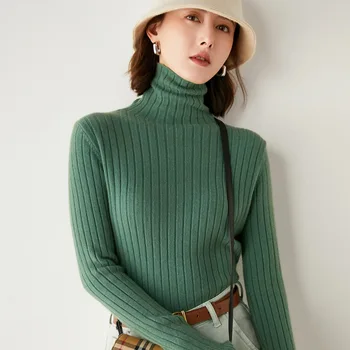 2021 Есен Елегантно поло мек вълнен пуловер женски ворсовый яка зимна тънък пуловер пуловер плътен цвят вътрешна основа