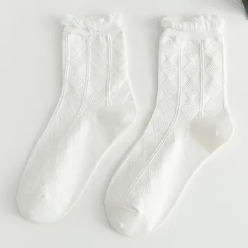 Женски чорап обикновена чорапи с къдри Дамски Ежедневни памучни дишащи меки чорапи Пролет Лято Стил Принцеса на Реколтата, красиви дълги скарпетки