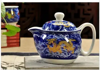 Китайски Порцеланов Чайник Кунг-Фу със приготвяне на чай Ръчно изработени Цветя Дракон Puer Чайник 350 мл Керамични Самовар Чай и Прибори Кунг-фу