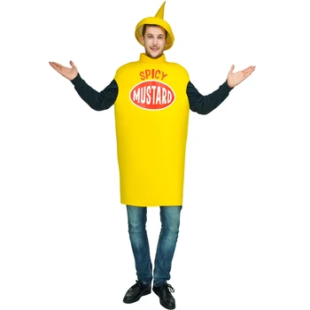 Нов индивидуален костюм с доматен кетчуп свободен размер, костюм с пикантна горчица, костюми, шапка, костюм за двойки на Хелоуин