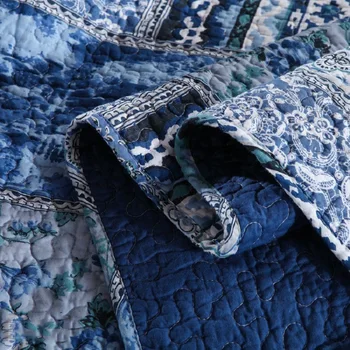 CHAUSUB Дънкови Сини Завивки Комплект стеганого завивки от 3 бр. Памучни стеганое одеало на леглото с 2 Фалшиви летни шалтета Кралски размери