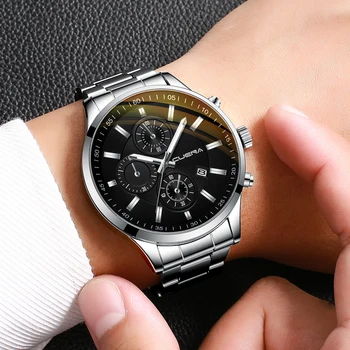 Новите часовници CUENA Мъжки Луксозна марка Хронограф Мъжки Спортни часовници, Водоустойчиви Напълно стомана кварцов мъжки часовник Relogio Masculino