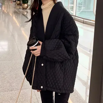 Есенно-зимно дамско дълго палто от 2021 г., Нова корейска памучен naka яке, модни тънка топла свободна парк, елегантна жена топ
