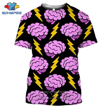 SONSPEE 3D Принт Мозъка Мозъка Карикатура Светкавица Тениска Ежедневни Хип-хоп Фитнес Хладен Къс Ръкав Дамски мъжки t-shirt Връхни дрехи