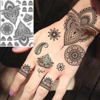 Индийски Хена Геометрични Временни Татуировки За жени на Възрастни Реалистична Къна Завързана Цвете Фалшиви Татуировки Стикер Крак Ръка Богемные Татуировки