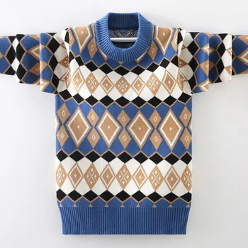 Пуловер за момчета Есенно-зимния моден дизайн с шарени Детски пуловери за деца 4 6 8 10 12 14 години Яке на Горно облекло LM125