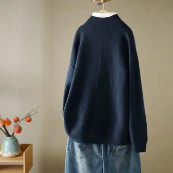 2021 есен и зима нов стил свободен обикновен пуловер с дълги ръкави и копчета, жилетка, женски случайни вязаный топ