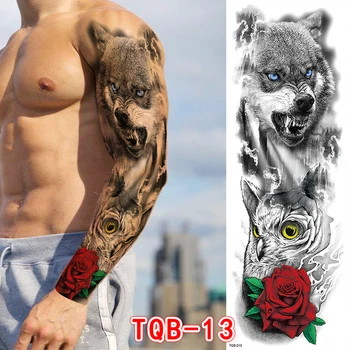 Водоустойчив Фалшиви Татуировки Стикер Череп Розово Вълк Голям е Размерът на Пълен Ръкав Временни Татуировки за мъже и жени Боди-Арт Стикер