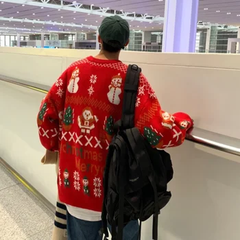 Грозен Коледен пуловер Вязаный пуловер Зимен мъжки пуловер Отношение Harajuku с кръгло деколте Мъжки дрехи Мъжки Негабаритная Пуловер за мъже