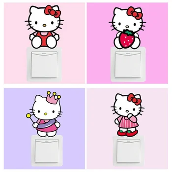 Hello Kitty Сладки Декоративни Етикети с ключа за лампата Светлина Стикери За Стена Забавни Мотиви Детска Стая, Хол Етикети